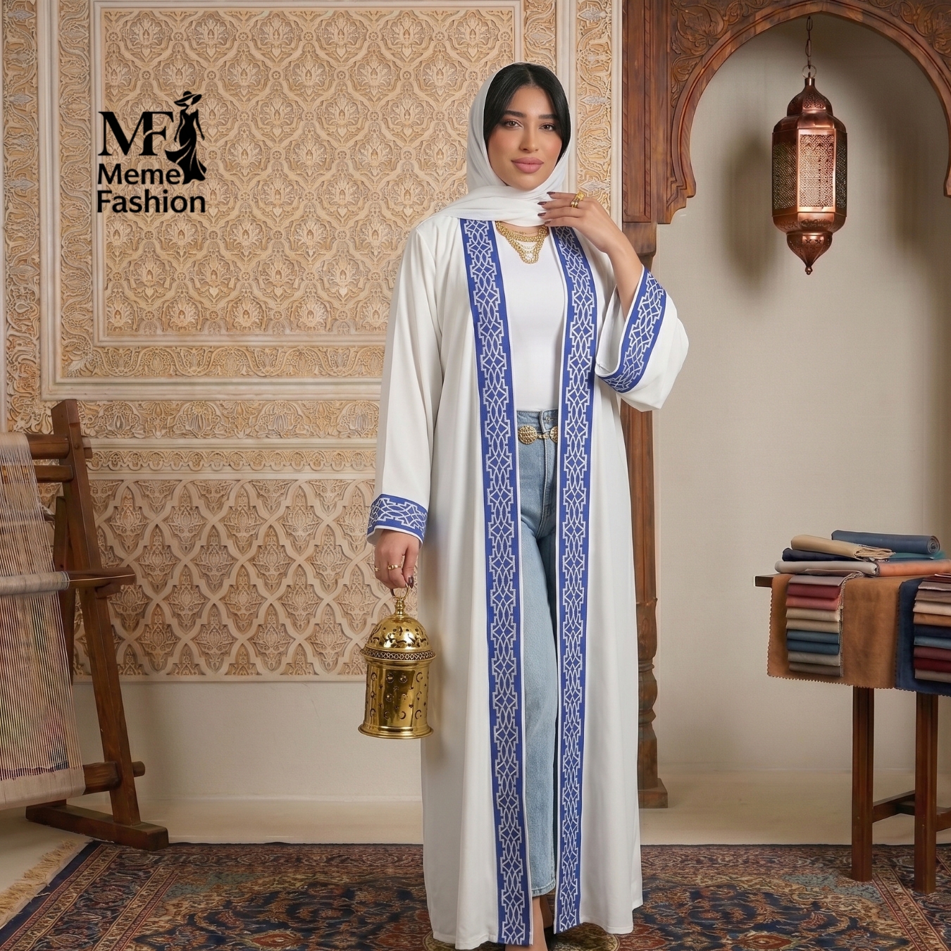 elegant crepe kaftan ابيض
